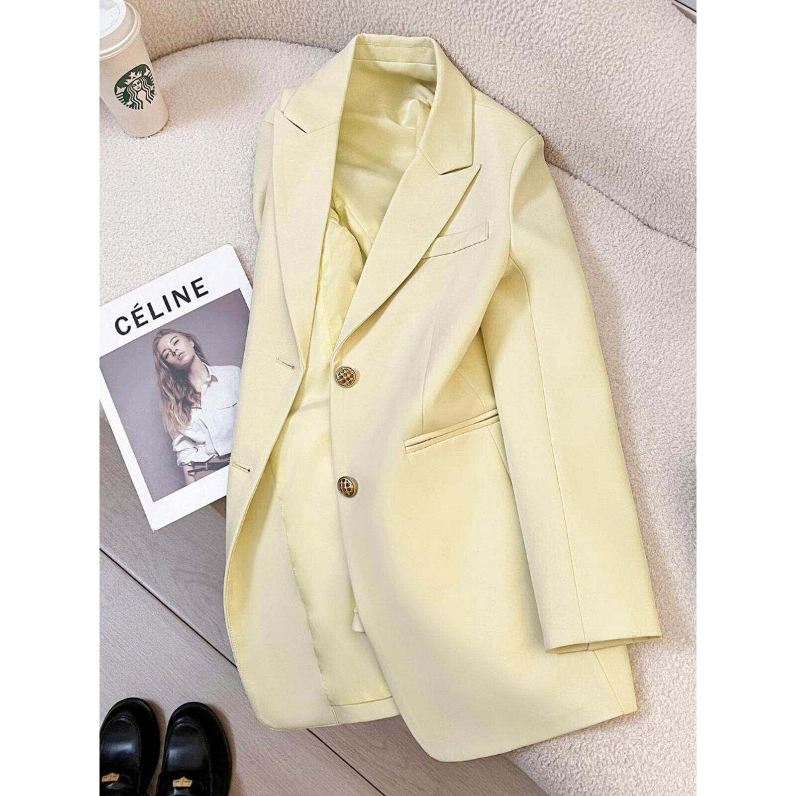 奶黄色西装外套女2025春秋新款气质名媛高级感时尚休闲小西服上衣
