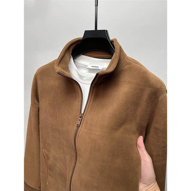 【奥利绒】拉炼开衫外套男款卫衣秋冬季加绒加厚外搭立领男装衣服