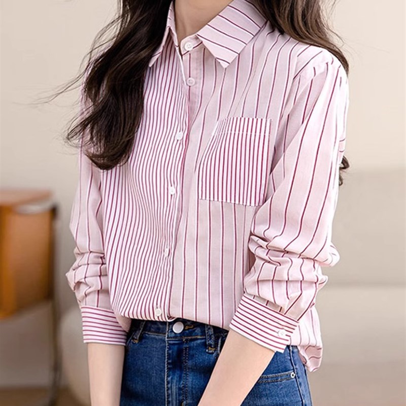 JOLIMENT粉色条纹衬衫女士2025早春新款优雅气质宽松显瘦长袖上衣