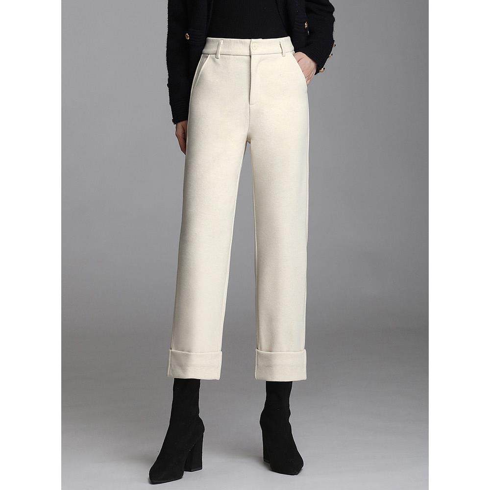 羊毛呢马丁靴裤子女2025春秋新款高腰设计感百搭八分裤直筒烟管裤