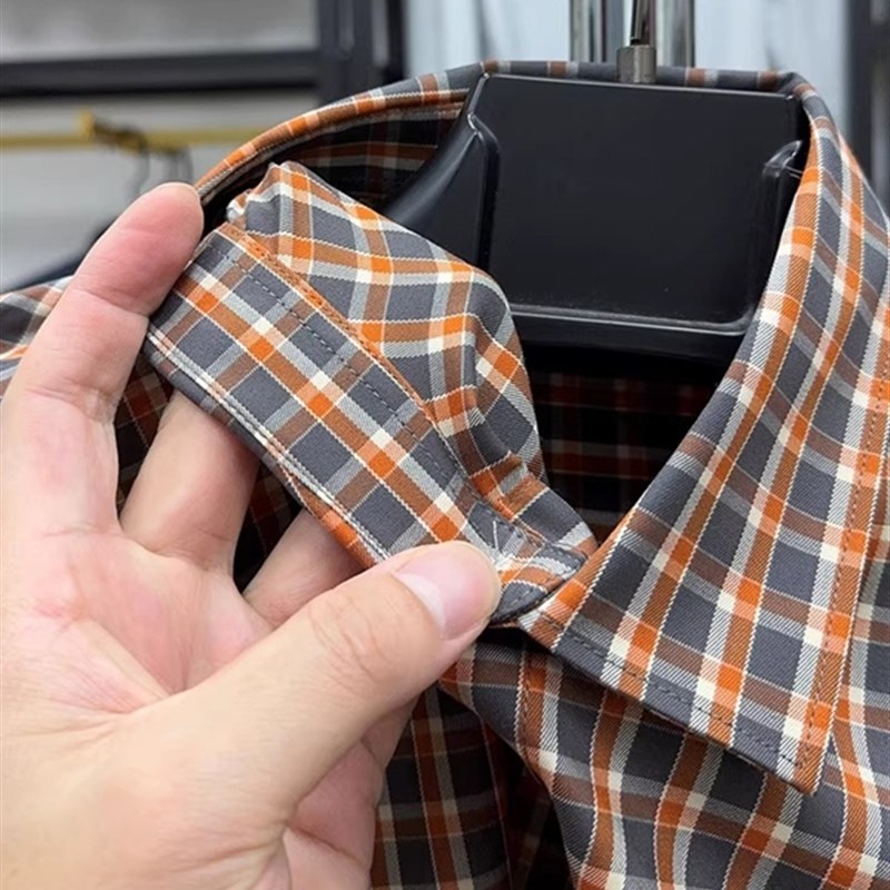 严选高端商务通勤免烫长袖衬衫男士秋季新款覆古百搭休闲格子衬衣