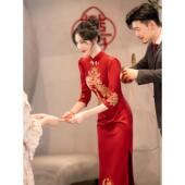 覆古立领旗袍裙冬春季 新款 古典女装 中式 高级感敬酒服修身 显瘦礼服