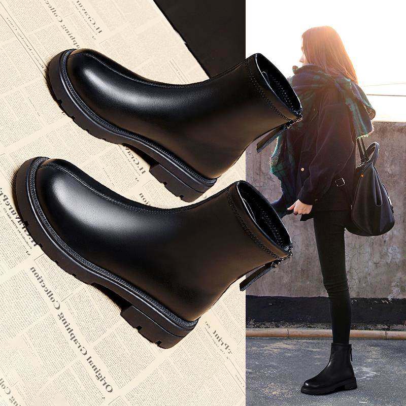 瘦瘦靴短靴2025年春秋新款女款马丁靴女秋冬加绒真皮显瘦平底靴子