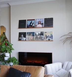 全实木红橡木lp黑胶唱片收纳一字墙上架照片墙老唱片CD架展示定制