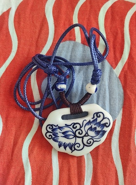 蓝色复古青花瓷民族风百搭陶瓷饰品手工长款项链挂件复古毛衣链女