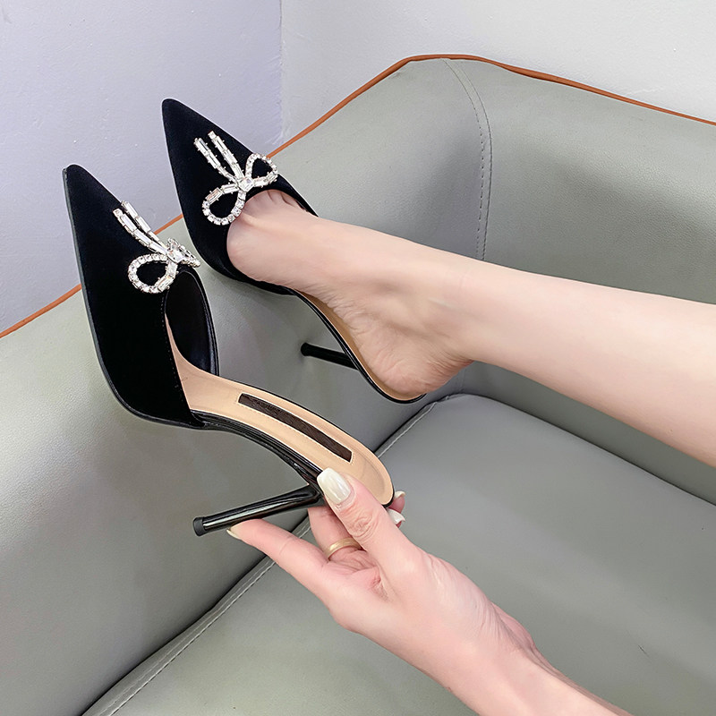 2026夏新款时尚尖头浅口高跟鞋女性感细跟轻奢水钻包头拖外穿10cm