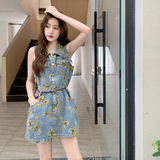 碎花牛仔连衣裙送腰带2C011-2577-P135-K198，女装连衣裙，2C309