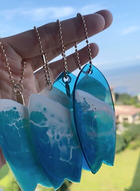 一花木原创手作湖蓝手绘冲浪板鱼板挂件钥匙扣定制扣钥匙定制