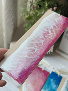 原创手绘海洋书签粉色流体画夕阳ins风可爱创意礼品纪念品