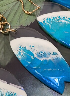 一花木原创手作 手绘冲浪板挂件 平衡板鱼板钥匙扣包挂ins大海洋