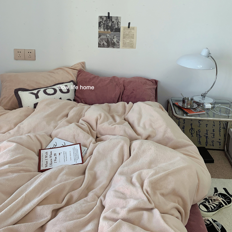 一杯红酒|混搭牛奶绒四件套珊瑚绒法兰绒被套法莱加绒床单三件套