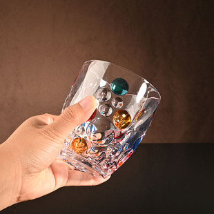 彩绘雨点玻璃杯设计小众家用耐热玻璃威士忌杯啤酒洋酒杯复古水杯