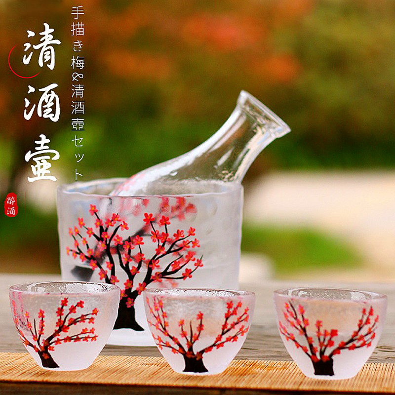 日式风手绘樱花一口玻璃分酒器