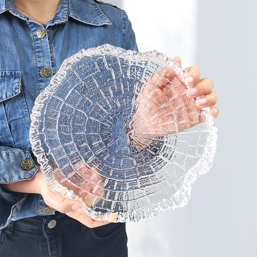 平盘玻璃圆形10寸古榕年轮纹盘子