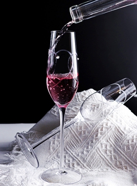 镶钻香槟杯子家用套装水晶高脚杯一对礼盒起泡甜酒杯创意结婚礼物