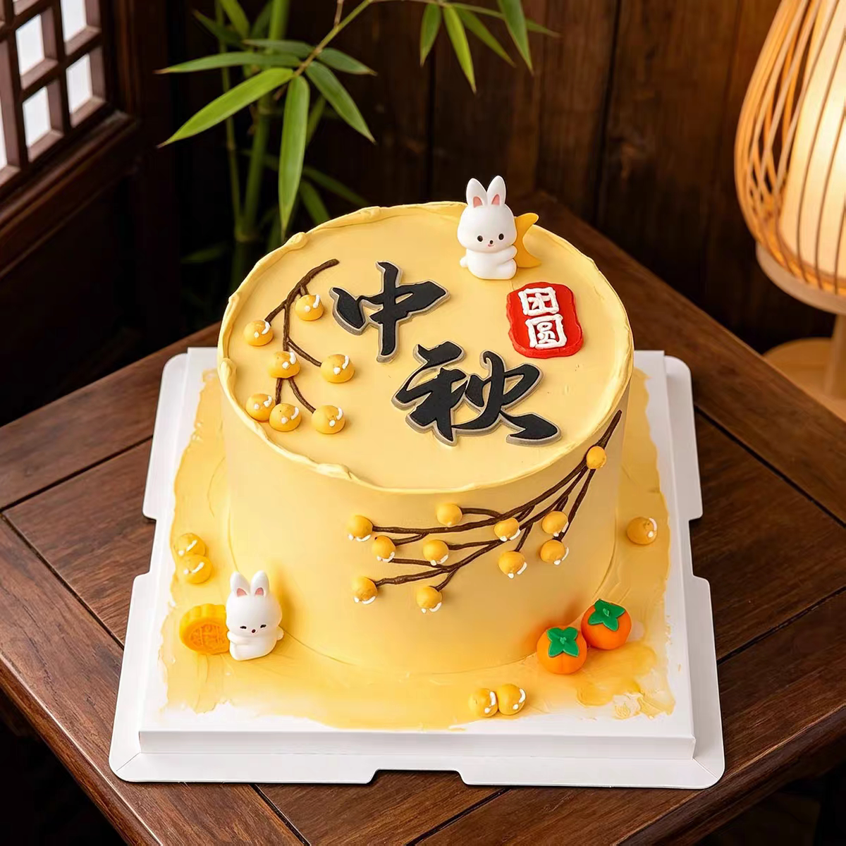 热门中秋节软胶可爱抱月亮月饼玉兔柿子蛋糕装饰节日蛋糕烘焙摆件