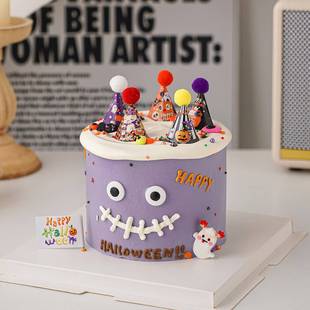 2025万圣节搞怪蛋糕装饰眼睛眼珠糖珠迷你毛球帽节日甜品插件摆件