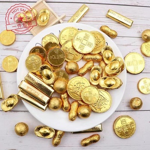 金币金元宝巧克力生日蛋糕装饰摆件烘焙食用烘焙创意插件摆件装扮