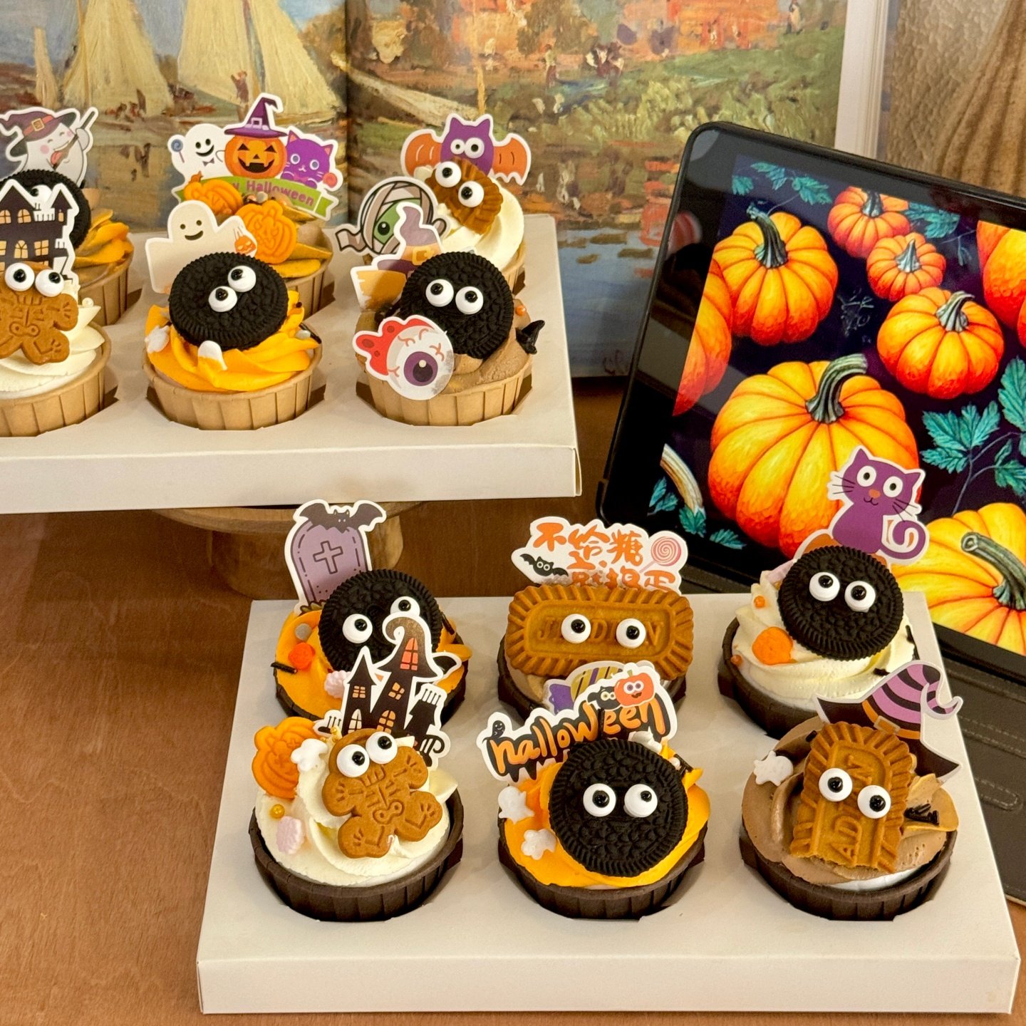 2025万圣节城堡幽灵纸杯蛋糕装饰插牌骷髅南瓜饼干眼睛糖烘焙装扮