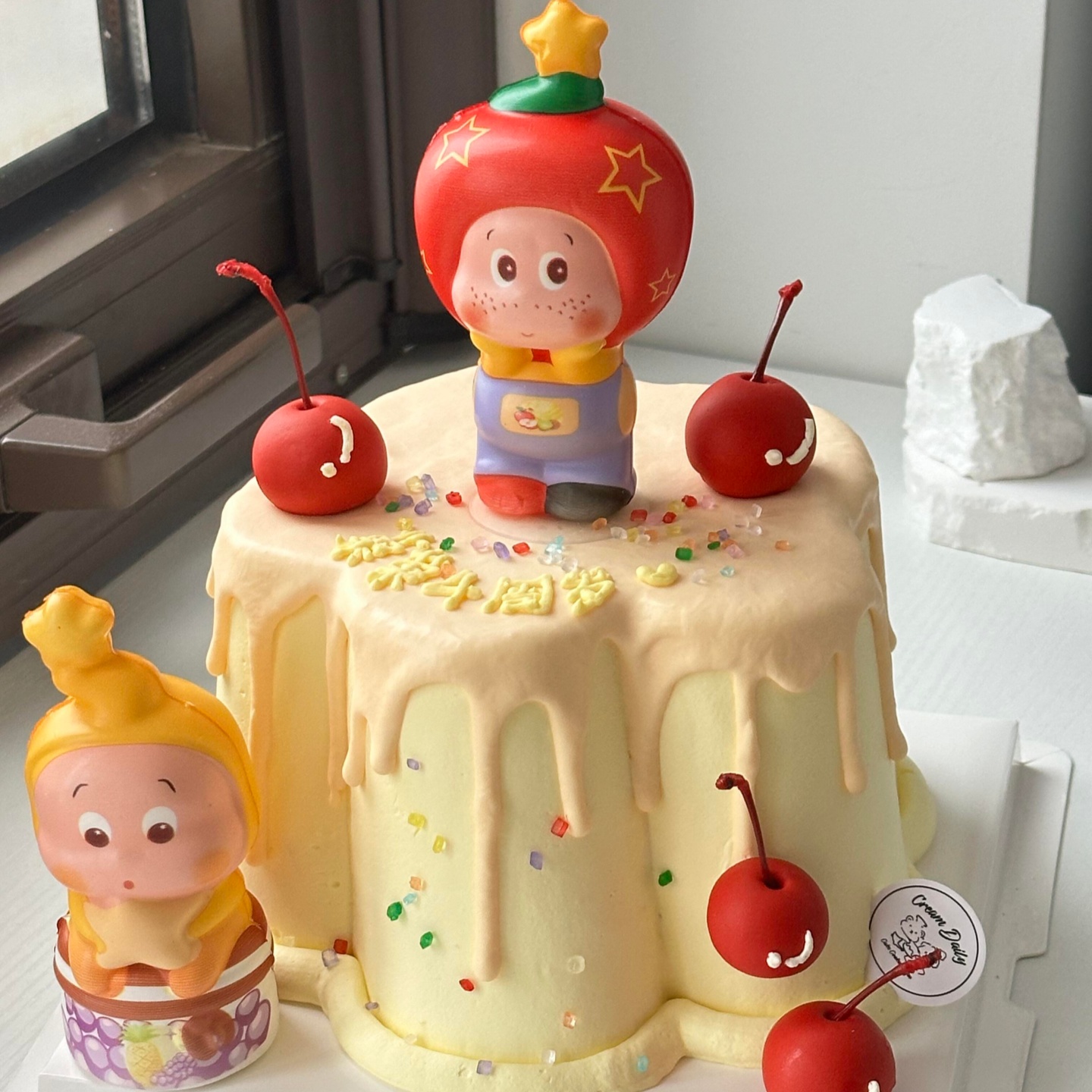 网红苹果星星人蛋糕装饰海绵星仔樱桃蜡烛儿童生日甜品烘焙装扮