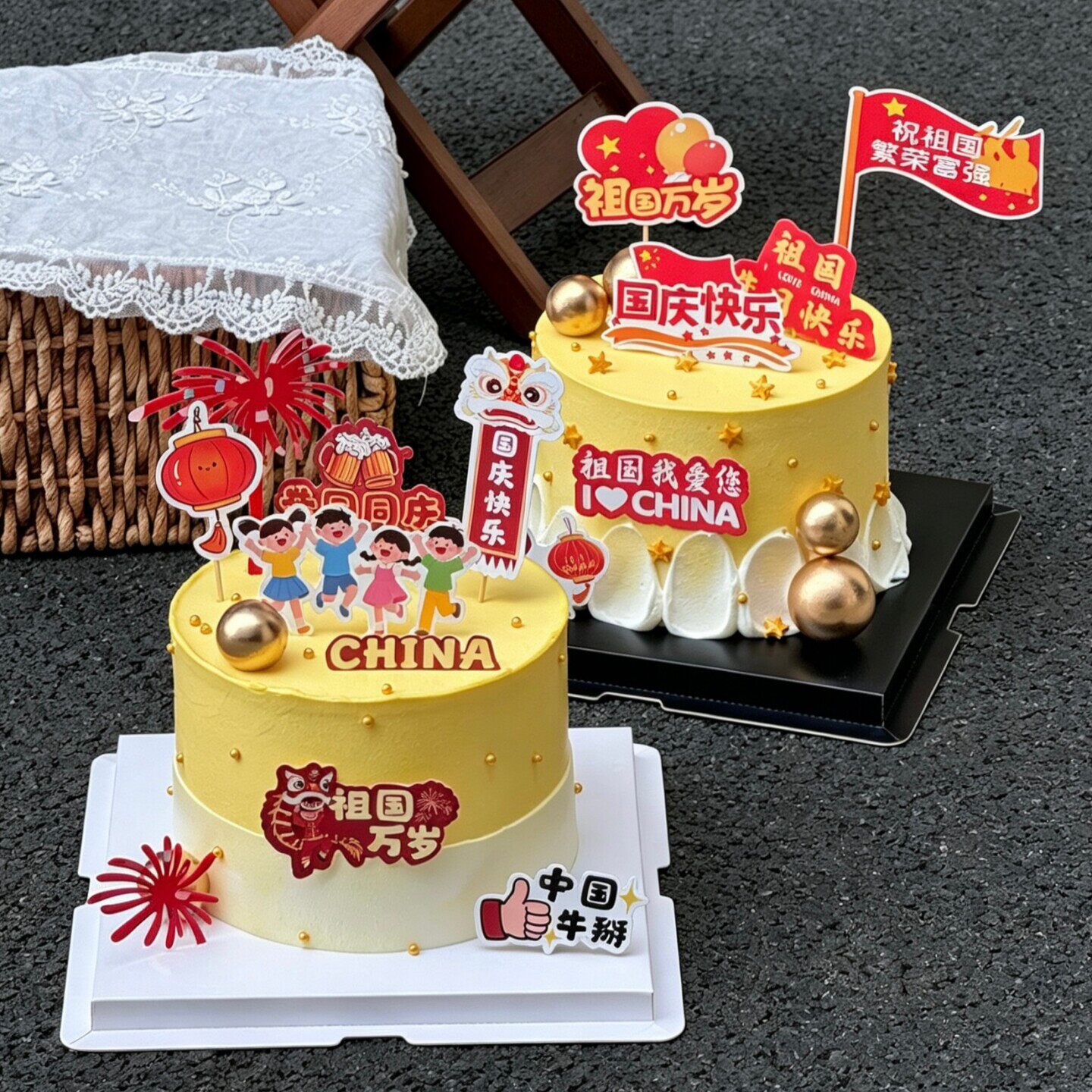 新款祖国万岁国庆节礼花亚克力蛋糕装饰插件插牌举国同庆节日插牌