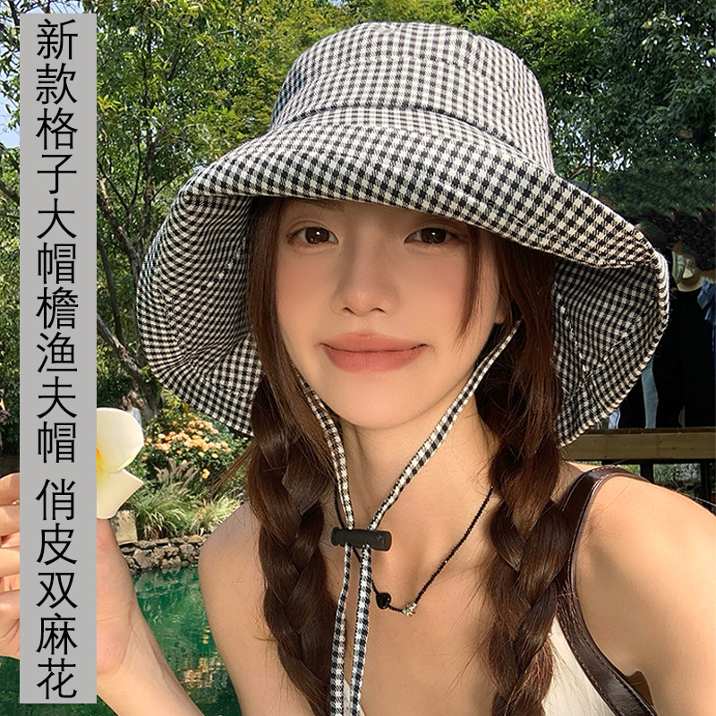 帽子假发一体仿真俏皮双麻花日常出行遮阳大帽檐防晒可折叠渔夫帽