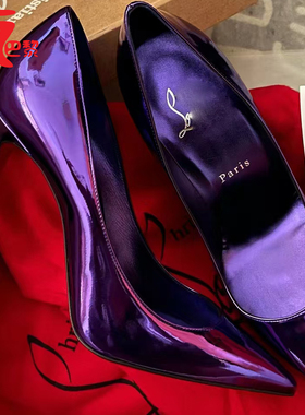 12cm镭射深紫蓝色夜巴黎红底鞋高跟鞋细跟单鞋电光红露趾婚鞋时尚