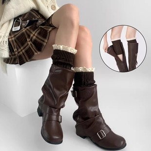 花边蕾丝长筒袜套搭配靴子冬女堆堆小腿袜长靴腿套短靴过膝盖袜套