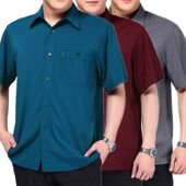 中老年男士 中年男宽松半袖 短袖 夏季 衬衫 爸爸夏装 薄款 免烫冰丝衬衣