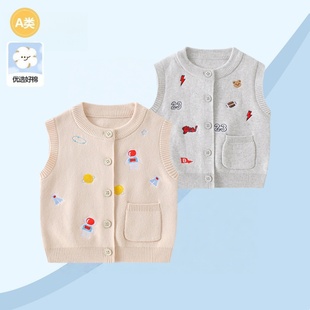婴儿马甲儿童坎肩外套春秋新男宝宝针织背心开衫马夹男童马褂外穿
