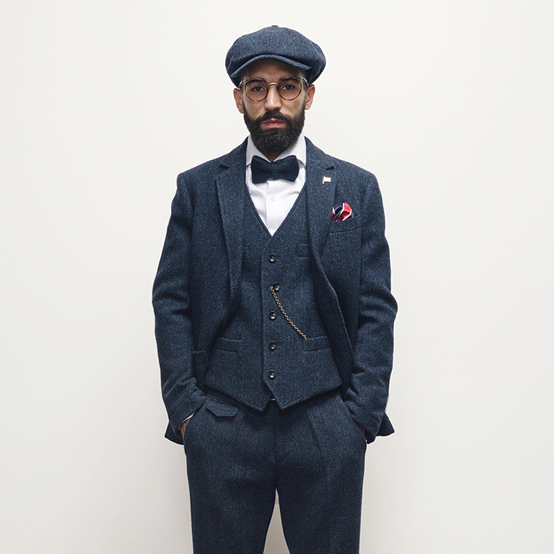 秋冬艾比路英式复古全羊毛人字纹雅痞绅士男修身西装上衣古着