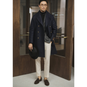 秋冬进口羊毛海军复古轻奢双排金扣印度丝剑桥大衣BRIDGE COAT