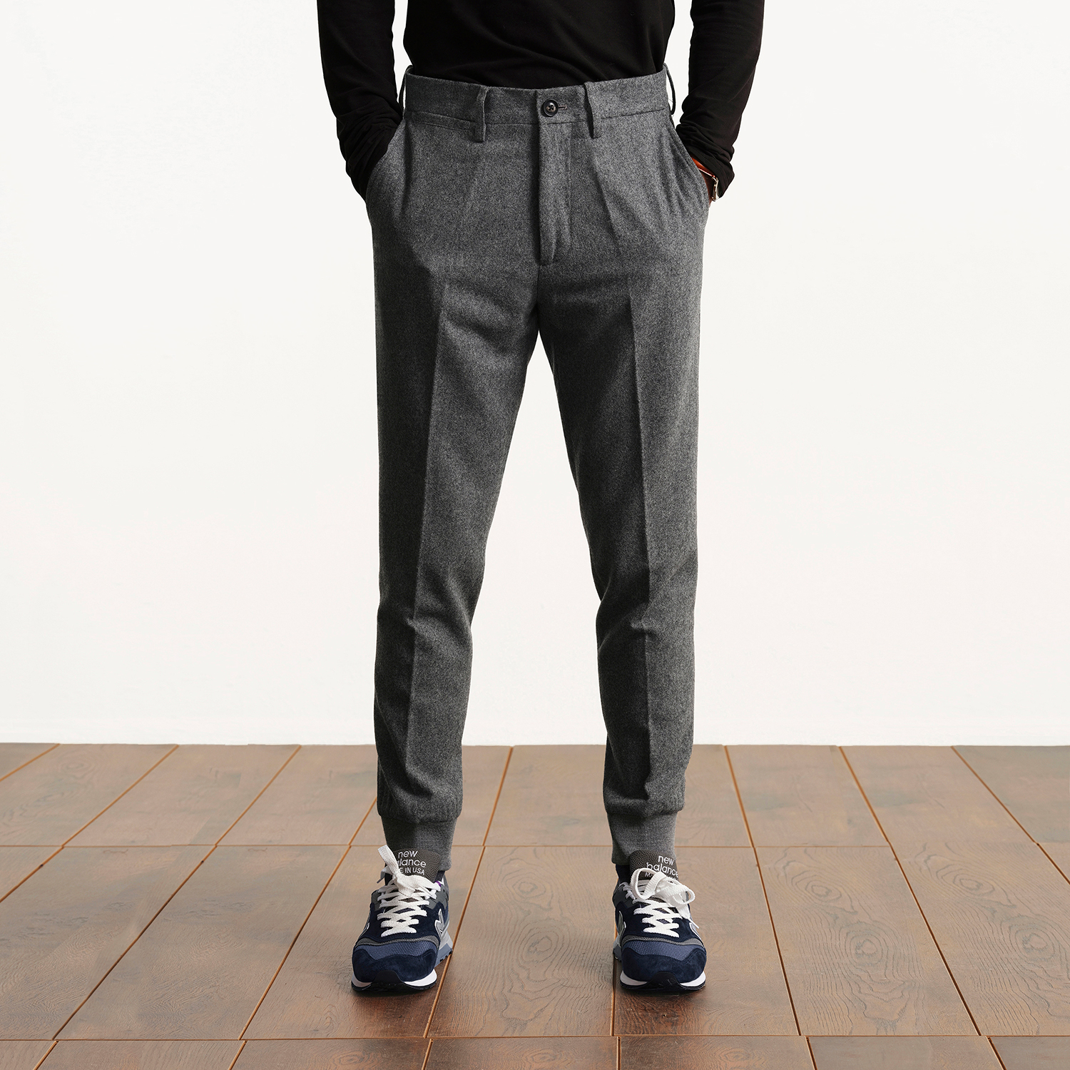 复古雅痞羊毛法兰绒收口休闲西裤