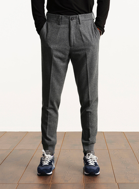 秋冬复古雅痞羊毛法兰绒罗纹收口卫裤休闲西裤Jogger Pants