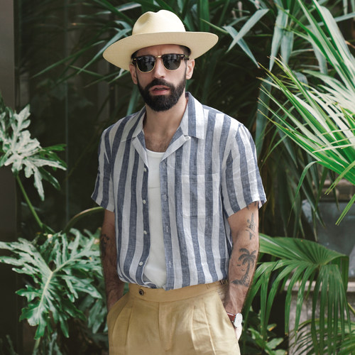 衬衫美式aloha宽条纹度假风休闲