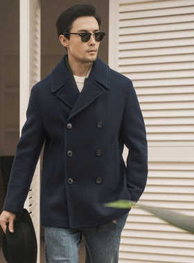 秋冬进口澳洲羊毛呢海军PEA-COAT复古绅士双排扣派克短大衣
