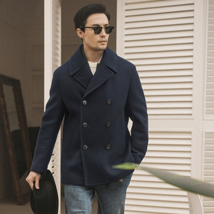 秋冬进口澳洲羊毛呢海军PEA COAT复古绅士双排扣派克短大衣
