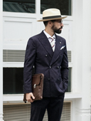 艾比路DU家顶奢意大利进口Marzotto羊毛亚麻靛蓝双排扣布雷泽西装