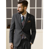 艾比路AW限量日本进口星点岗花呢羊皮袖 肘布雷泽羊毛西装 男外套