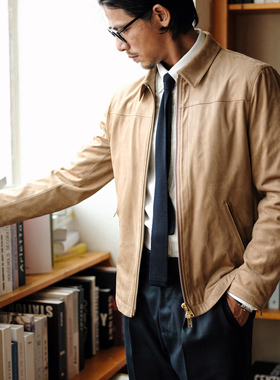 秋冬美式复古50'S轻奢麂皮绒SUEDE JACKET小翻领拉链机车夹克