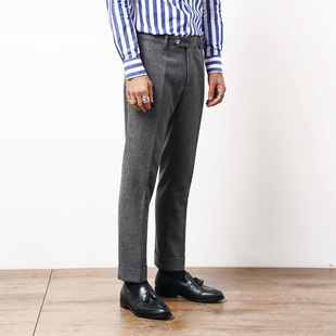 S羊毛法兰绒加厚复古绅士宽翻边九分男西裤 秋冬精纺SUPER 110