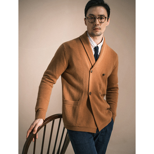 秋冬复古绅士常春藤IVY青果领双排金扣毛衣美利奴羊毛针织开衫