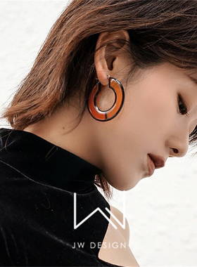 JWD设计师耳环 欧美朋克hoop耳环 蓝色简约耳环女 明星同款