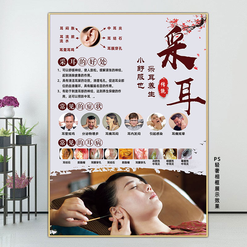 采耳海报耳病图片洗眼洗鼻壁画耳烛宣传画洗耳广告贴纸采耳店挂画