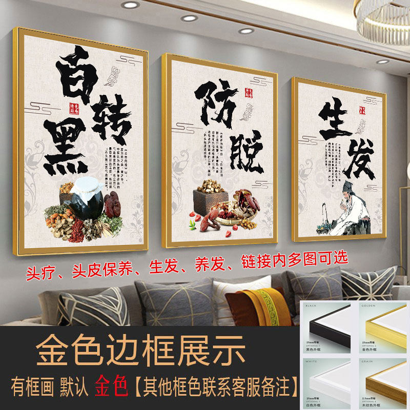 养发馆海报图白转黑宣传画白发防脱广告养发生发挂画头疗馆装饰画