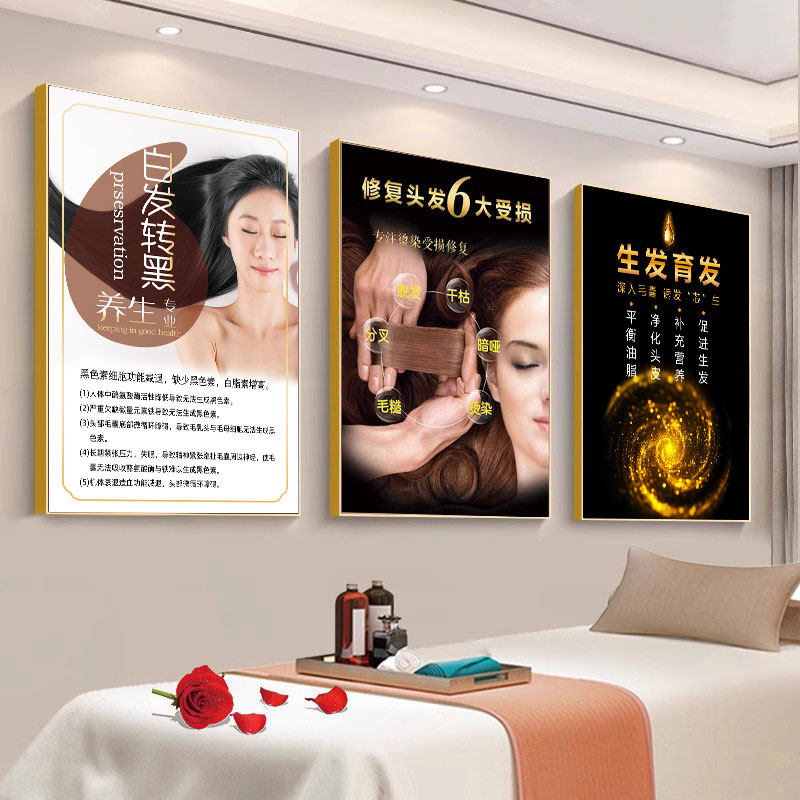 白转黑广告头皮检测图头发护理挂画头疗养发馆宣传画生发防脱海报