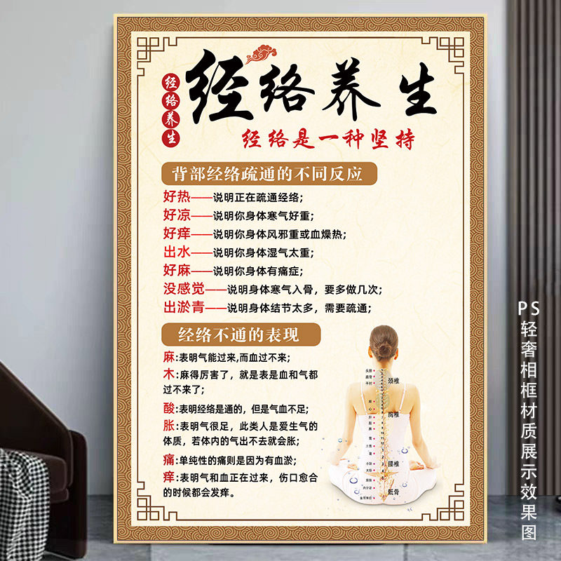 经络养生海报背部保养图片人体经络不通危害淤堵挂图刮痧拔罐广告