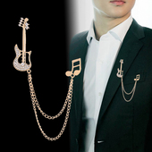 链条流苏大衣别针胸花配饰 西服胸针潮流西装 新款 镶钻吉他音符男士