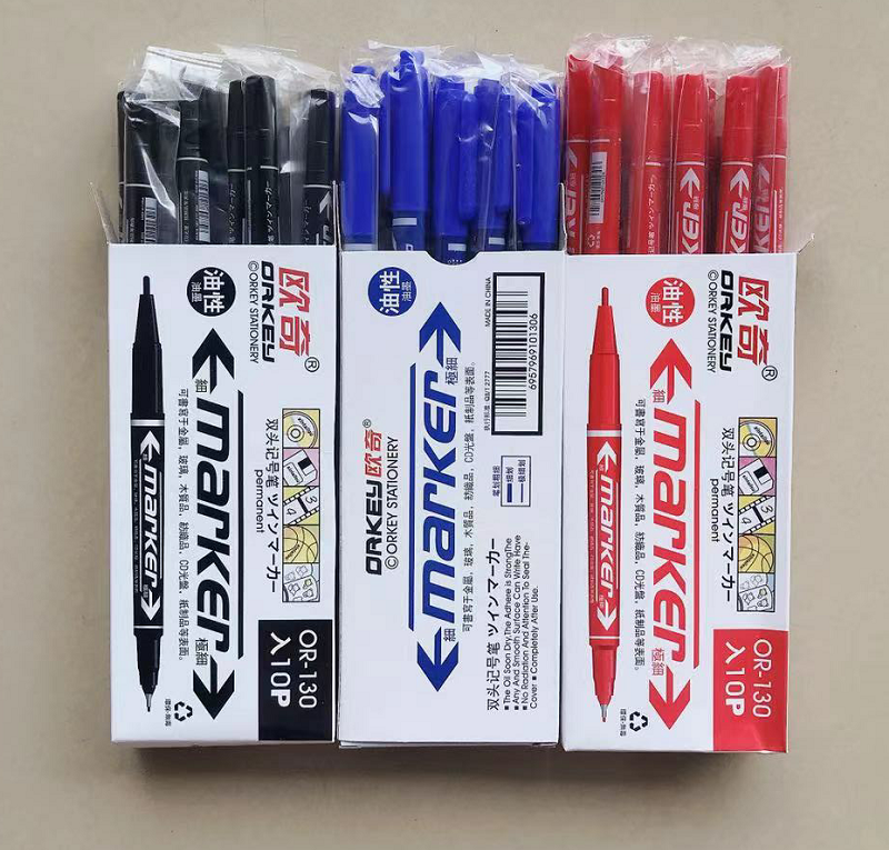 欧奇小双头油性笔极细or-130cd书写金属玻璃木质黑色蓝色红色包邮