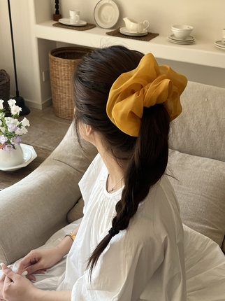 韩系高级感欧根纱超大发圈2025新款小众复古大肠发圈丸子头绳发饰